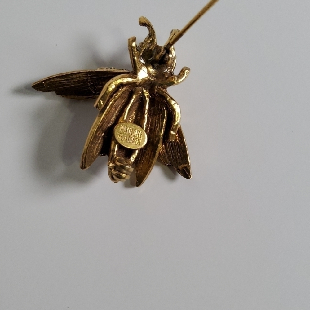 Pauline Rader Retro Rhinestone insect Brooch Signed - Picture 3 of 5